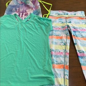 Size 14 Athleta girls cropped leggings and tee